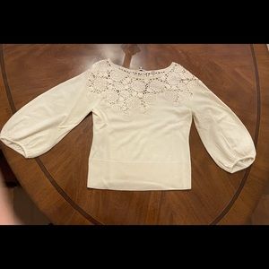 anthropologie balloon sleeve crotchet sweater